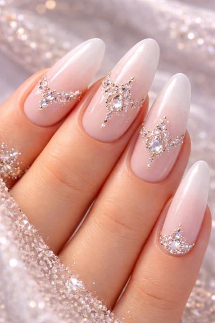 Manicure Sofisticata con Base Naturale e Piccoli Cristalli