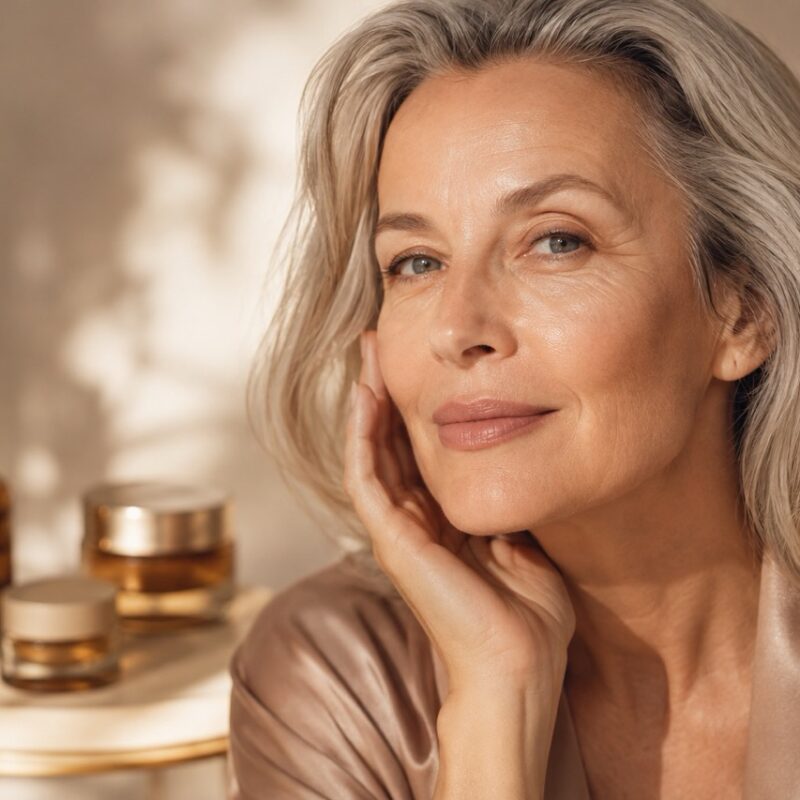 Donna Matura con Pelle Luminosa e Routine Skin Longevity